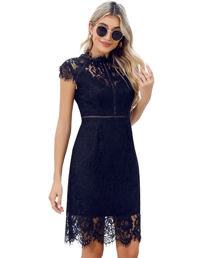 ALLOVIN Women's Sleeveless V-Back Floral Lace Cocktail Party Dress Elegant Knee Length Wedding Guest Dress