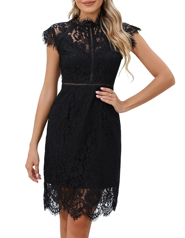 ALLOVIN Women's Sleeveless V-Back Floral Lace Cocktail Party Dress Elegant Knee Length Wedding Guest Dress