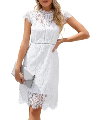 ALLOVIN Women's Sleeveless V-Back Floral Lace Cocktail Party Dress Elegant Knee Length Wedding Guest Dress