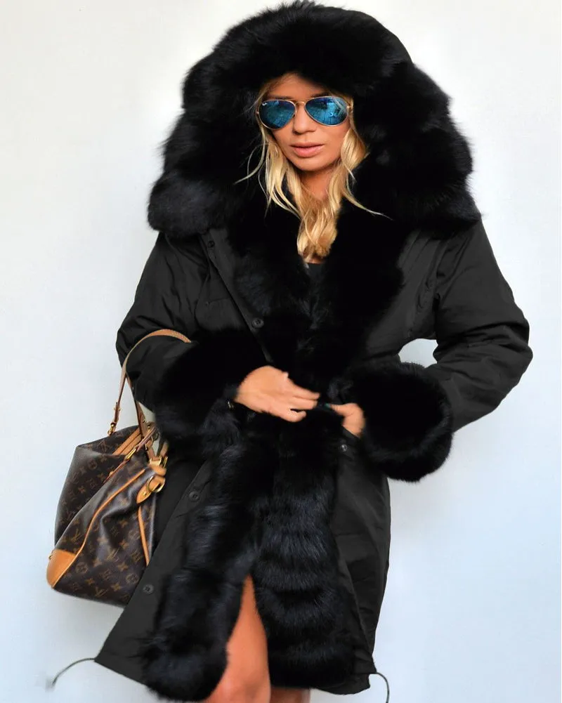 Aofur Women Winter Warm Thick Faux Fur Coat Hood Parka Long Jacket Size 8-18