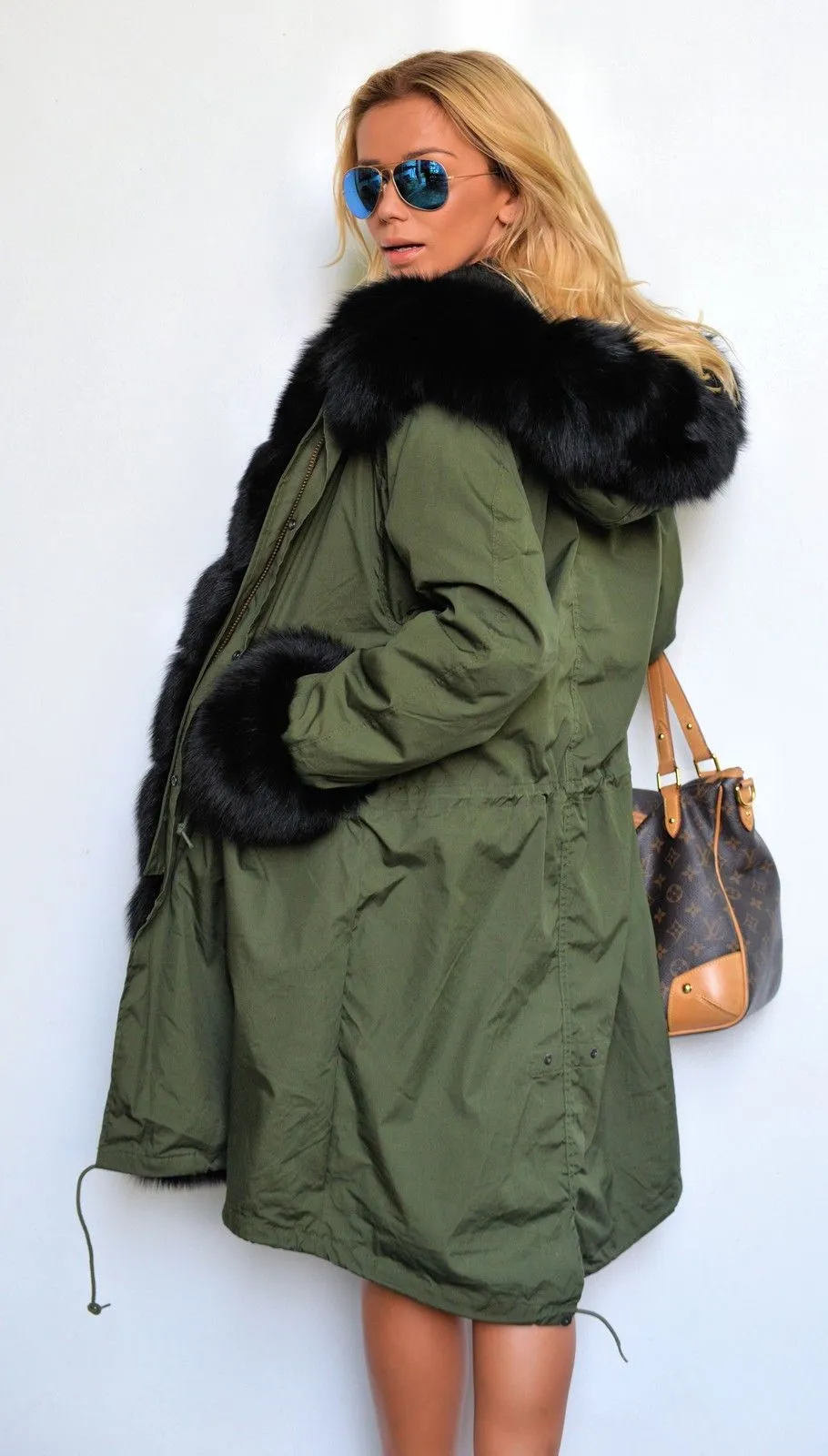 Aofur Women Winter Warm Thick Faux Fur Coat Hood Parka Long Jacket Size 8-18