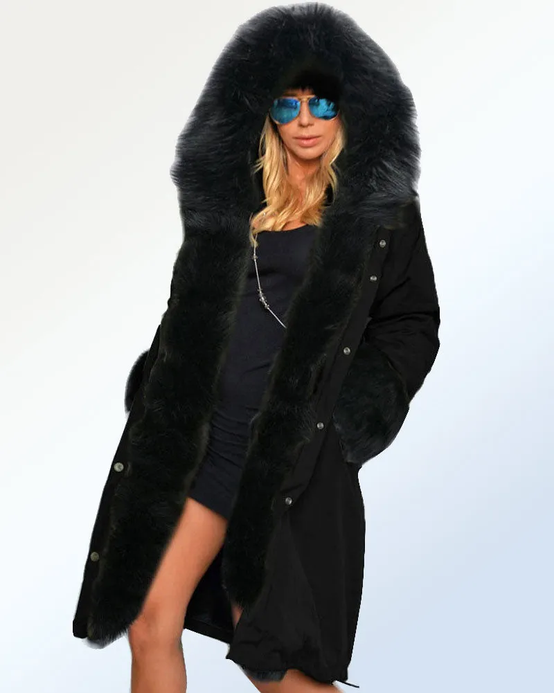 Aofur Women Winter Warm Thick Faux Fur Coat Hood Parka Long Jacket Size 8-18