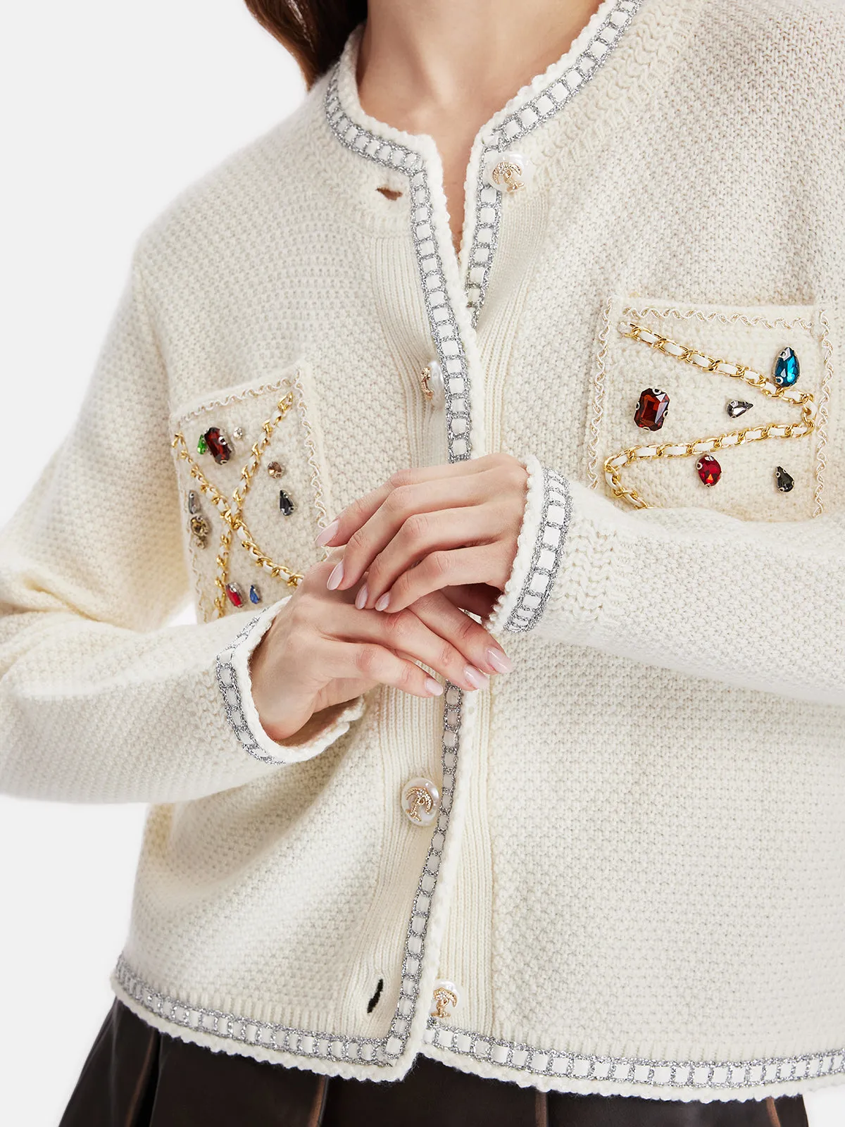 Bead-embellishment Cashmere Jacket