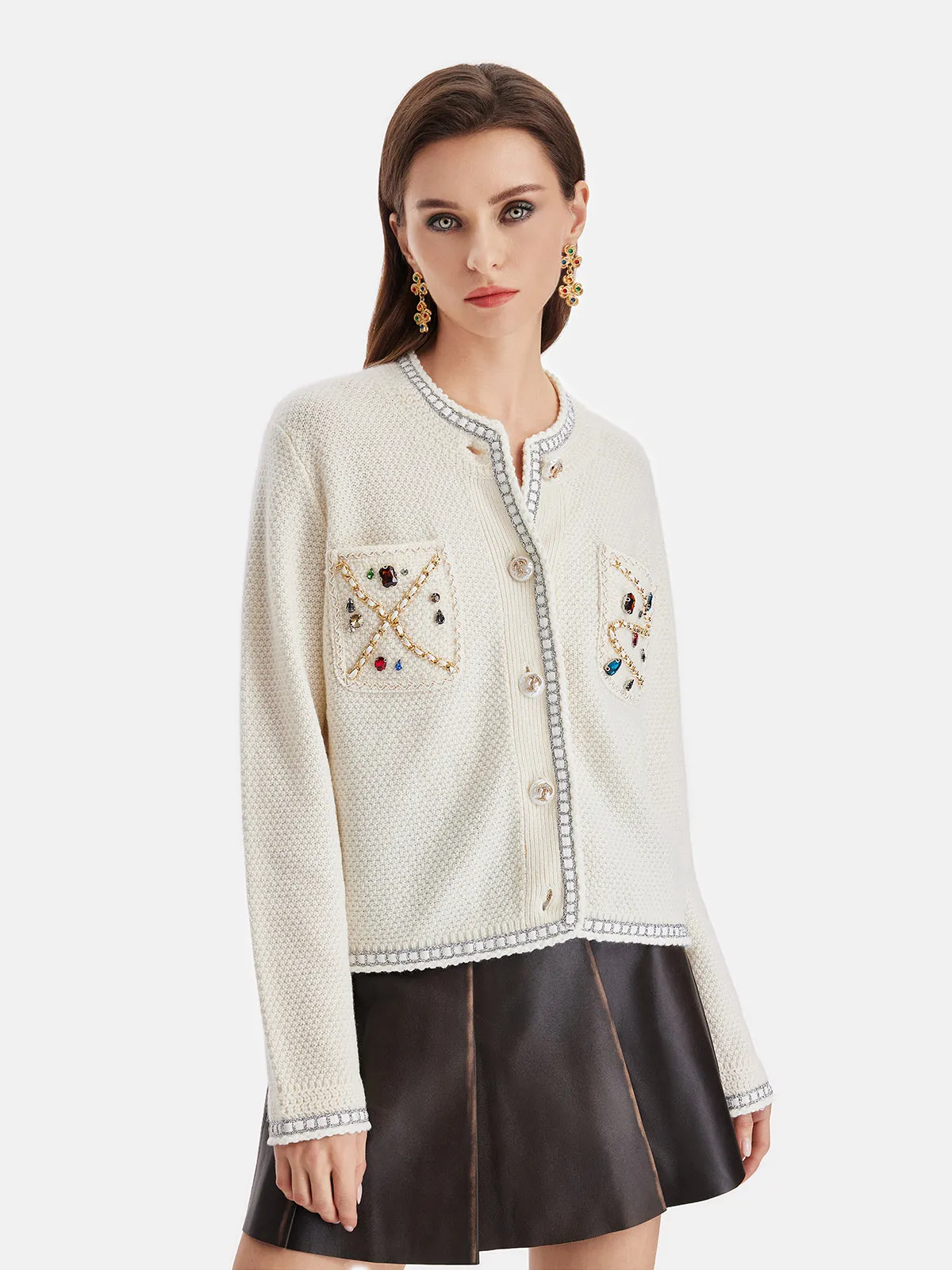 Bead-embellishment Cashmere Jacket