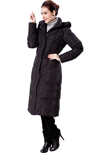 BGSD Women's "Tisha" Water Resistant Long Hooded Down Parka Coat - Black Medium