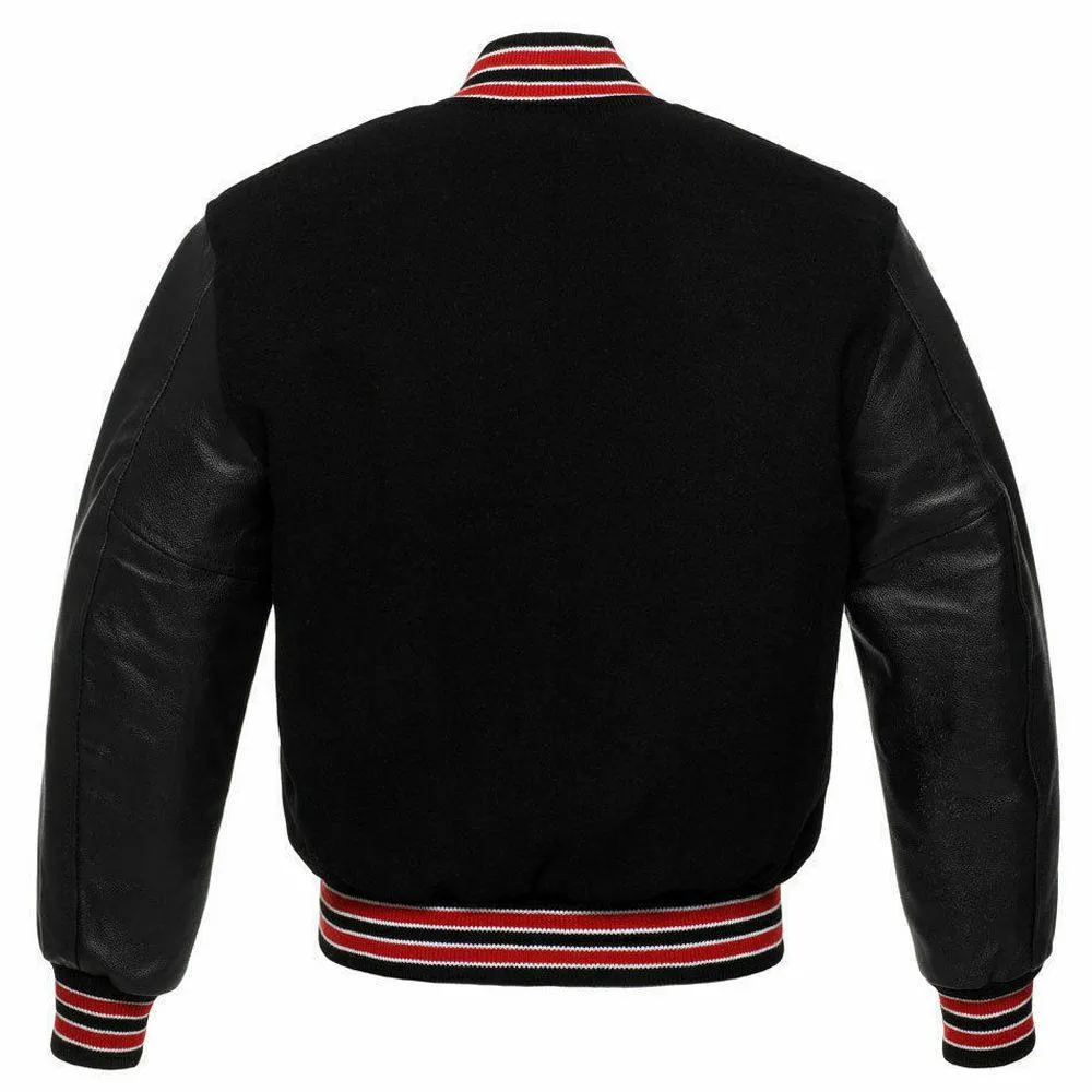 Black Letterman Jacket with Customizable Chenille Logos