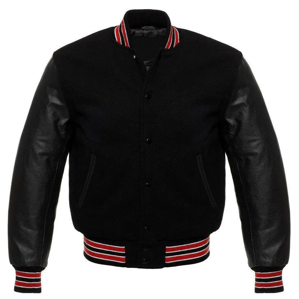 Black Letterman Jacket with Customizable Chenille Logos