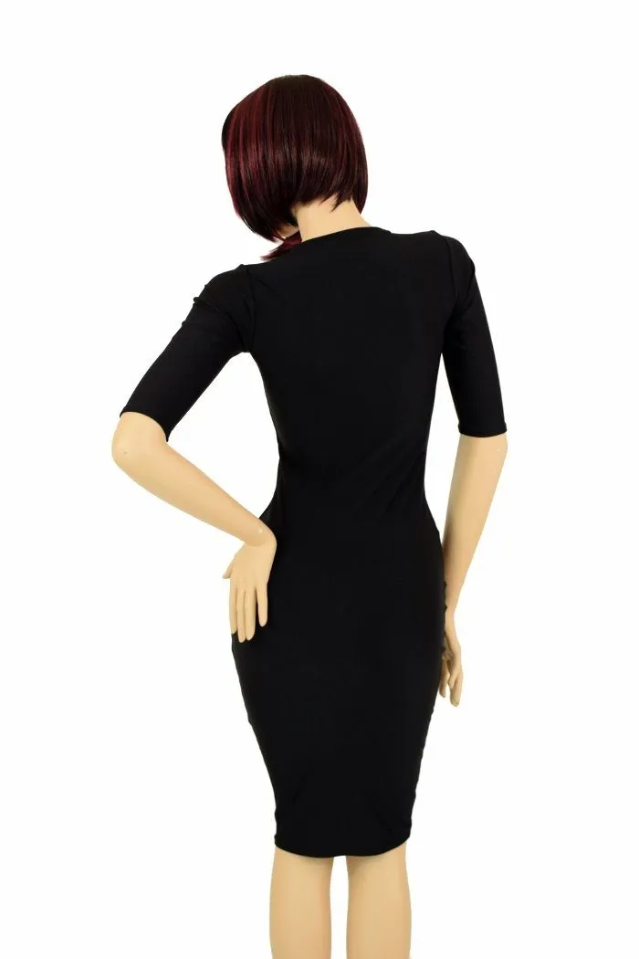 Black Zen Half Sleeve Wiggle Dress