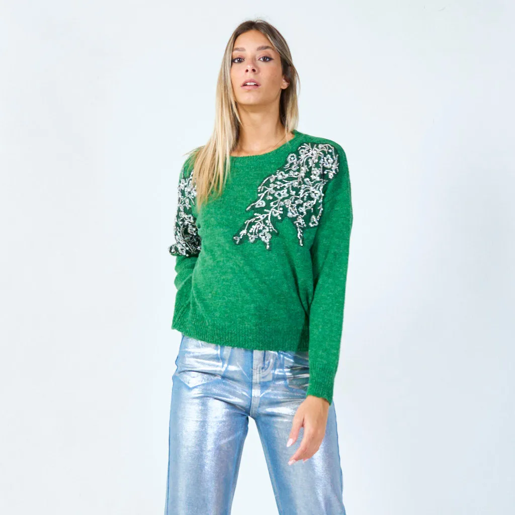 Botanical beadwork sweater wholesale