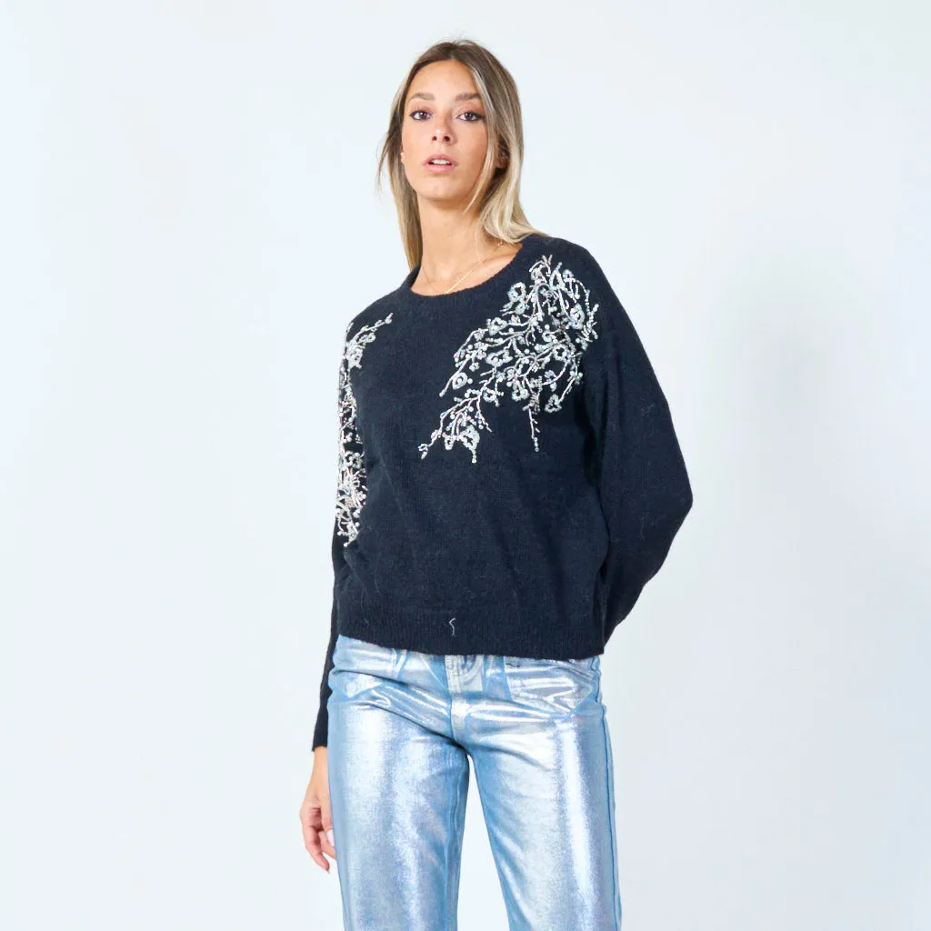 Botanical beadwork sweater wholesale