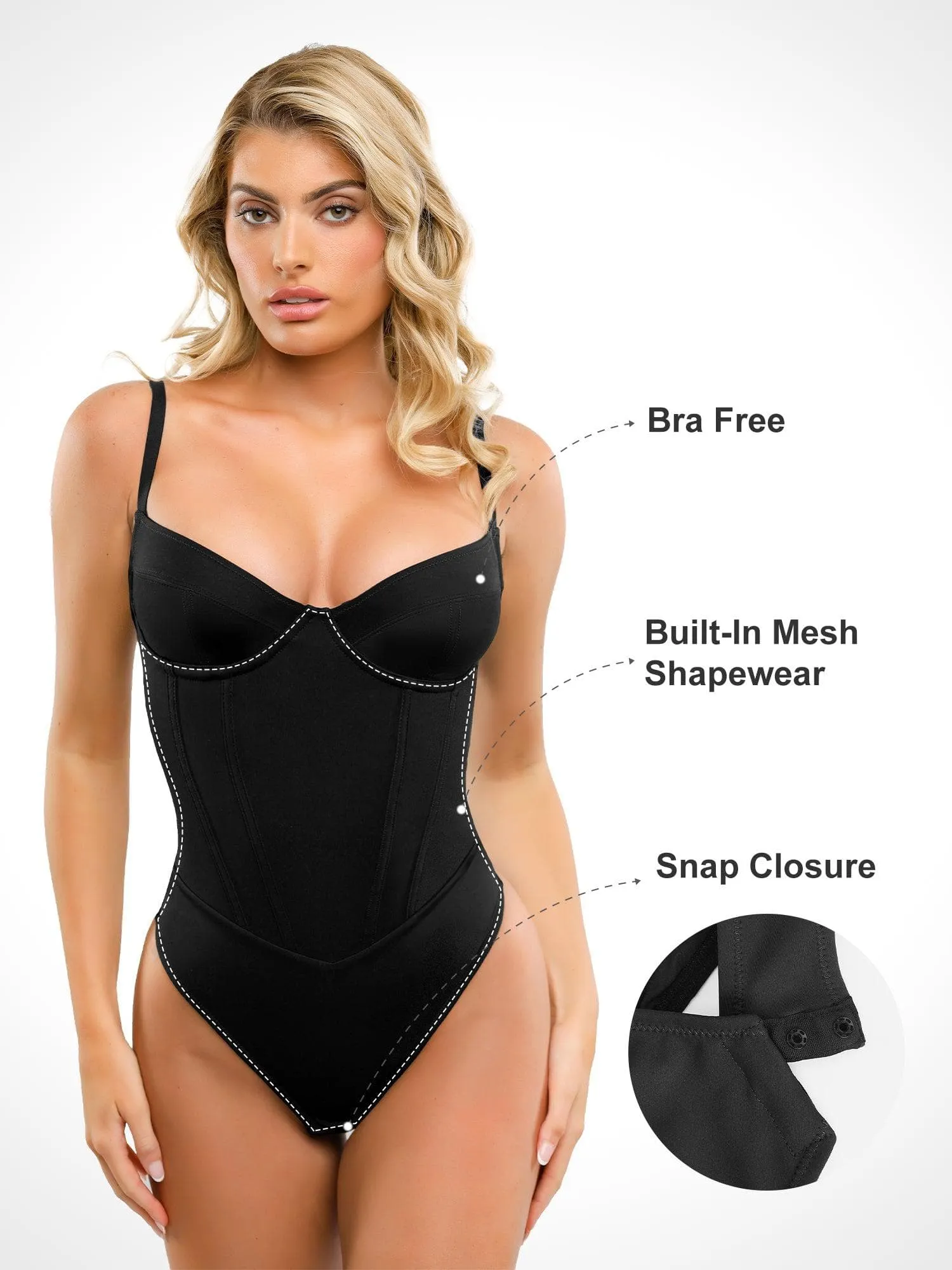 Built-in Shapewear Corset Style Thong Bodysuit