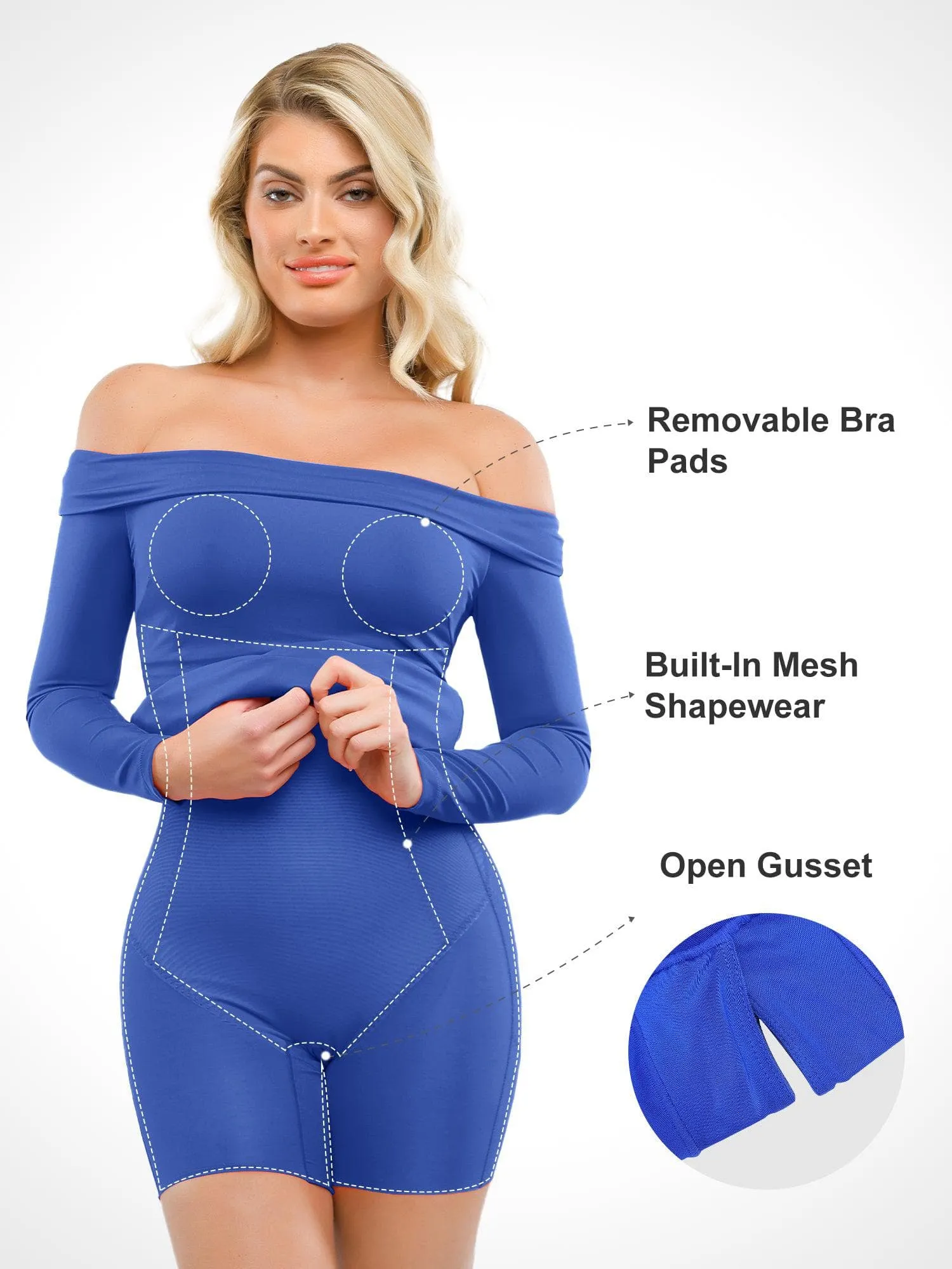 Built-In Shapewear Off Shoulder Long Sleeve Midi Dress