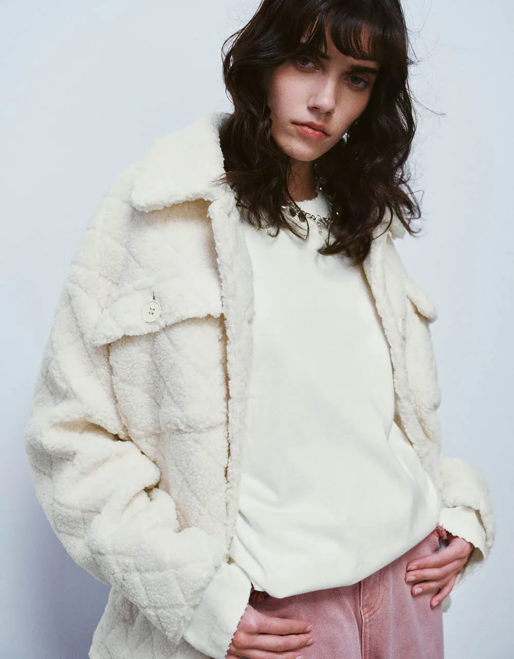 Button Up Straight Furry Jacket