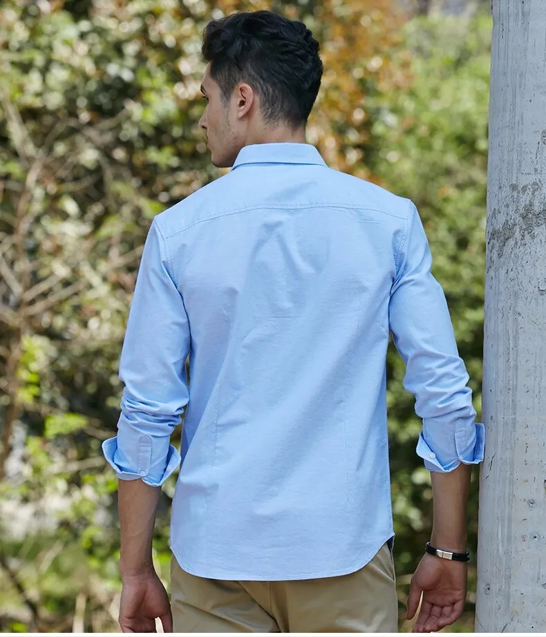 Casual Men's brand new long sleeve slim fit solid male shirts