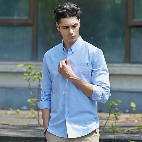 Casual Men's brand new long sleeve slim fit solid male shirts