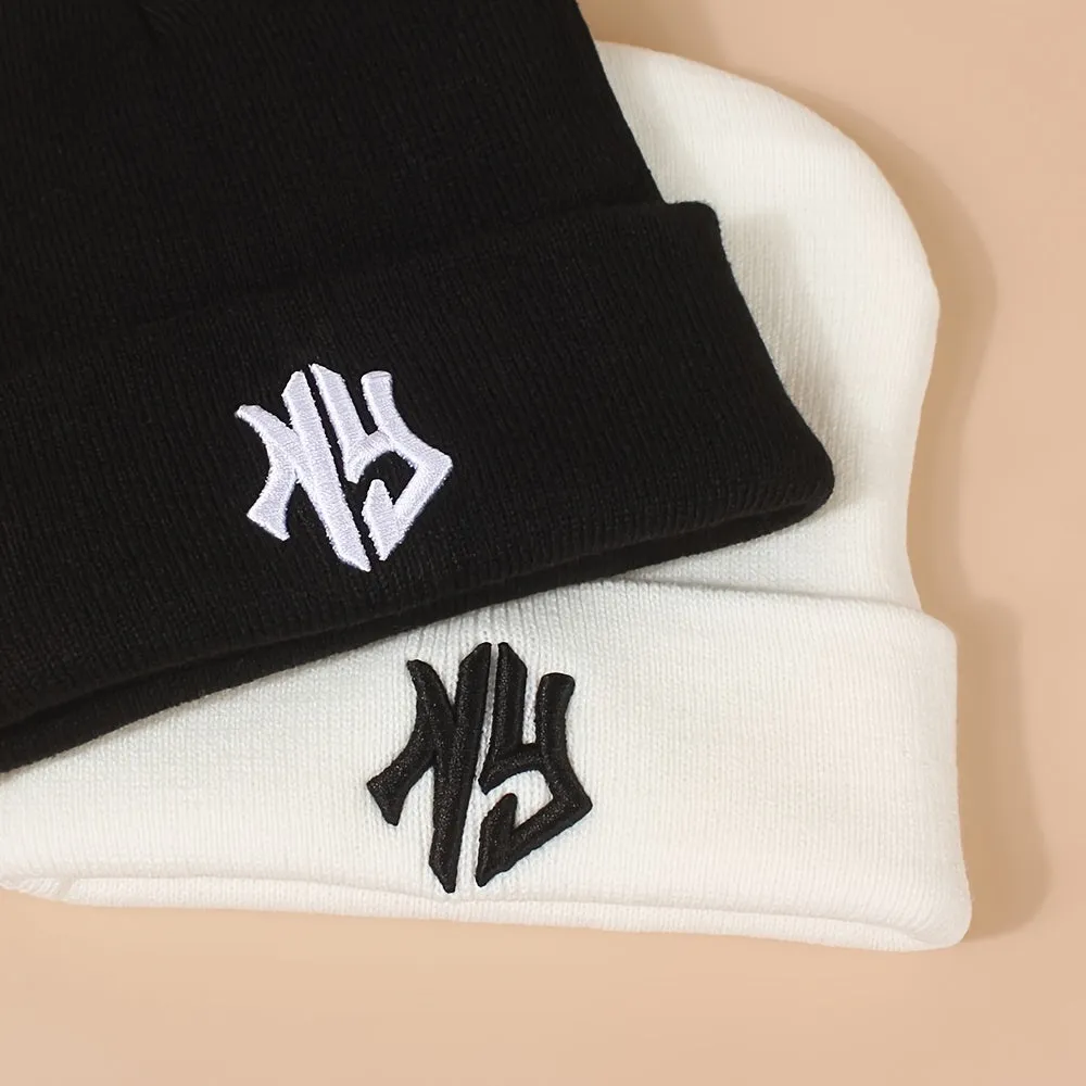 Chic Black  White Couple Beanies with Embroidered Letters