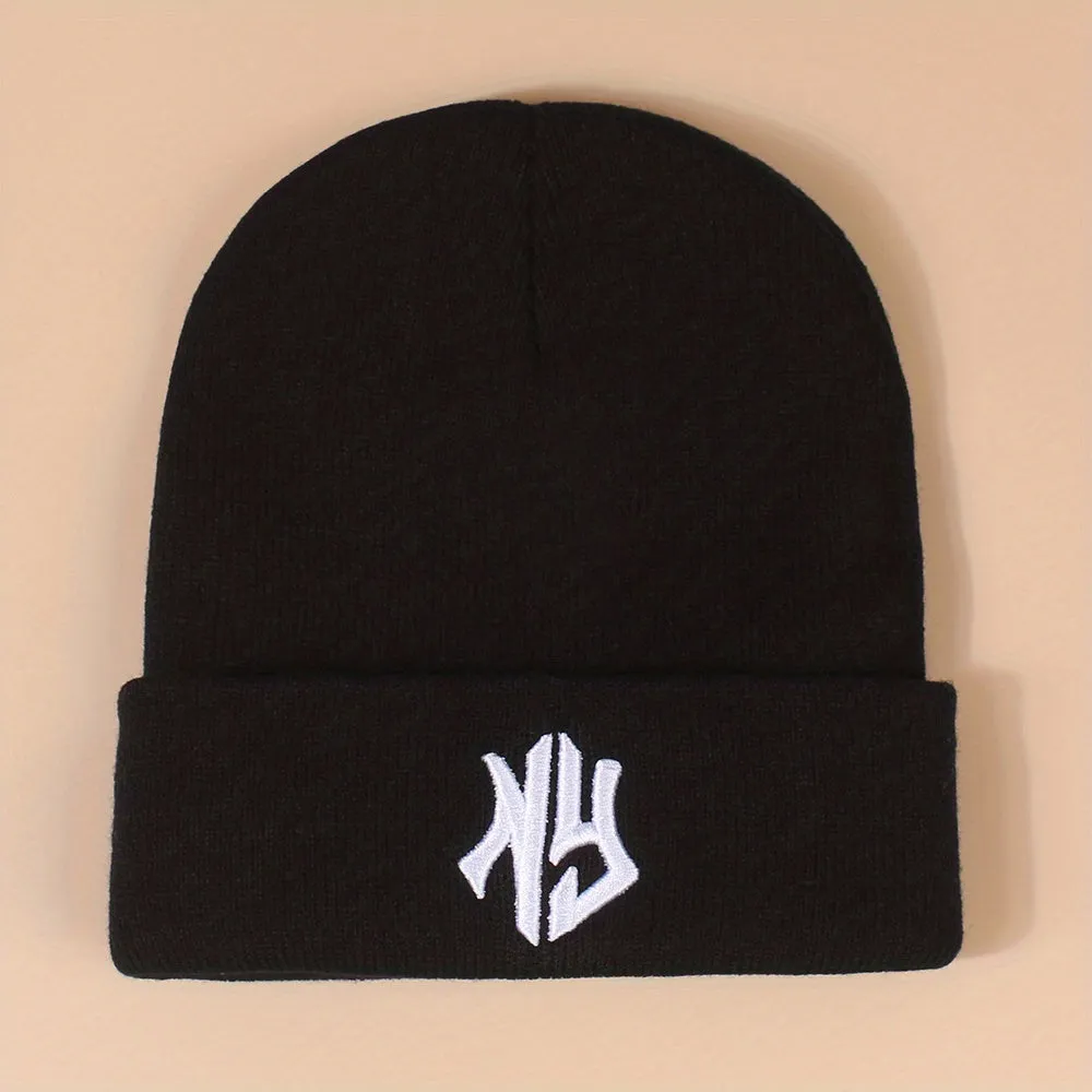 Chic Black  White Couple Beanies with Embroidered Letters