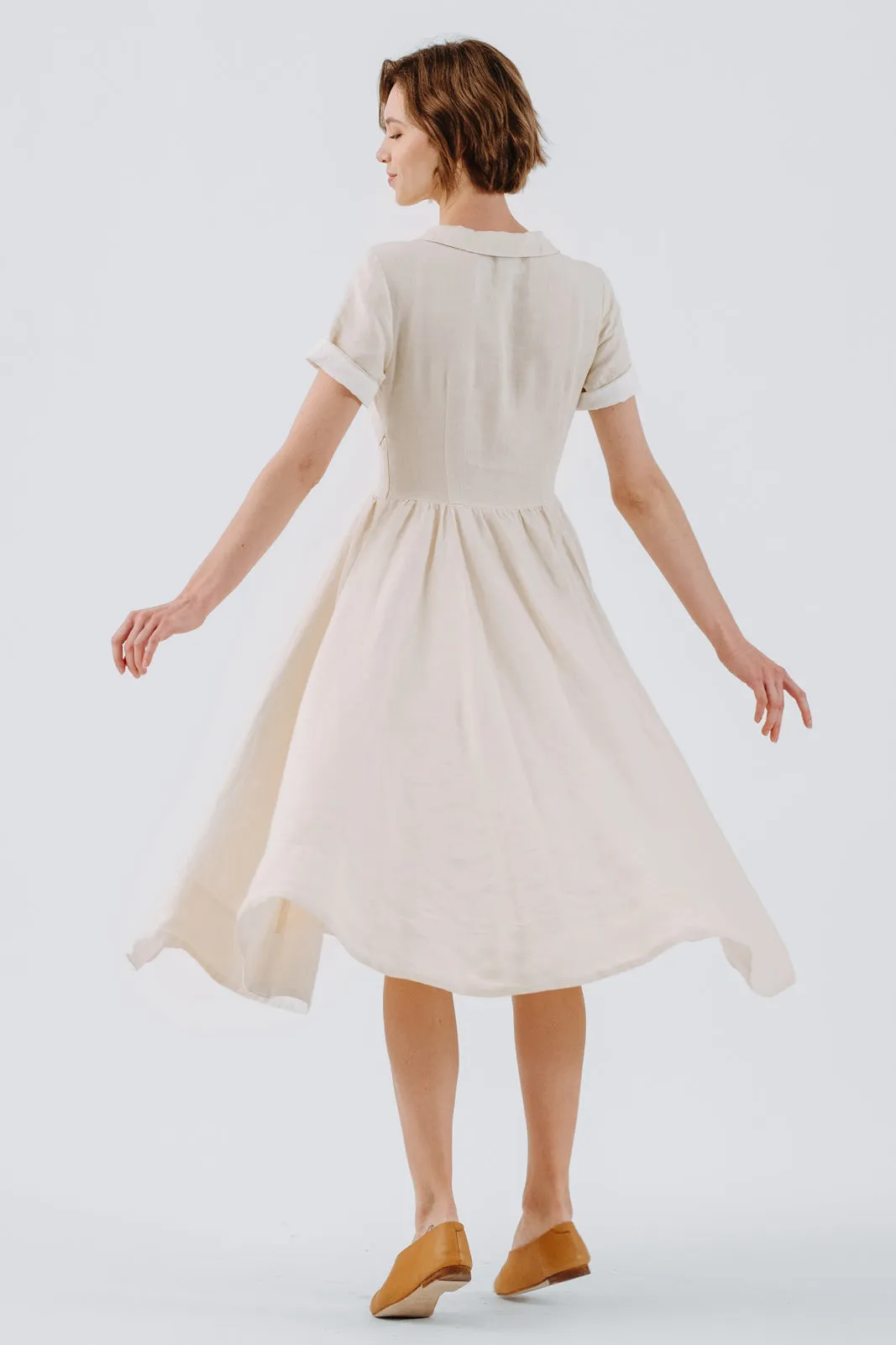 Classic Dress, Short Sleeve, Hemp, Milky White