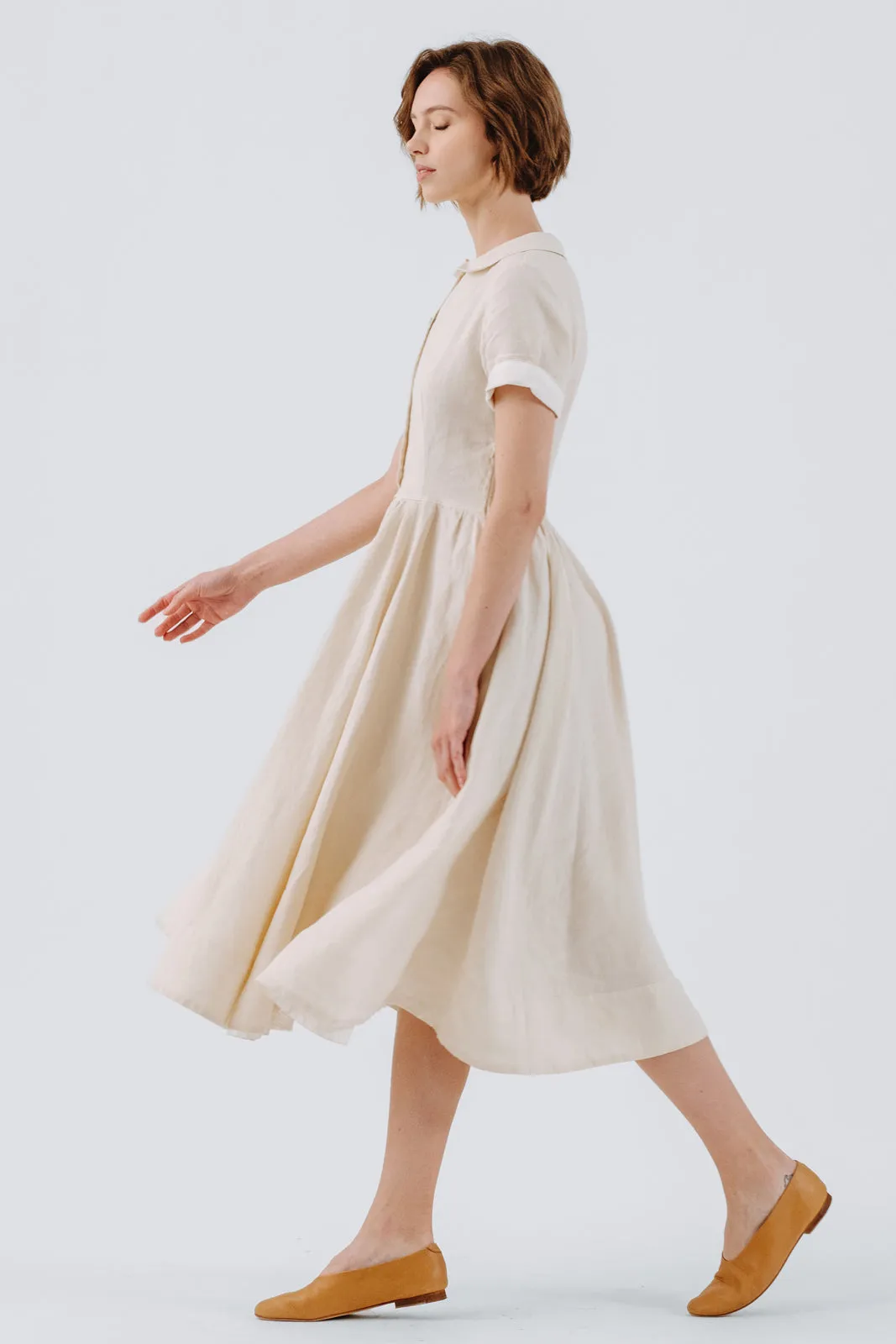 Classic Dress, Short Sleeve, Hemp, Milky White