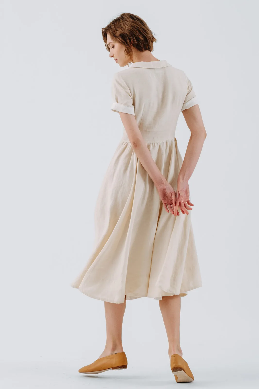 Classic Dress, Short Sleeve, Hemp, Milky White