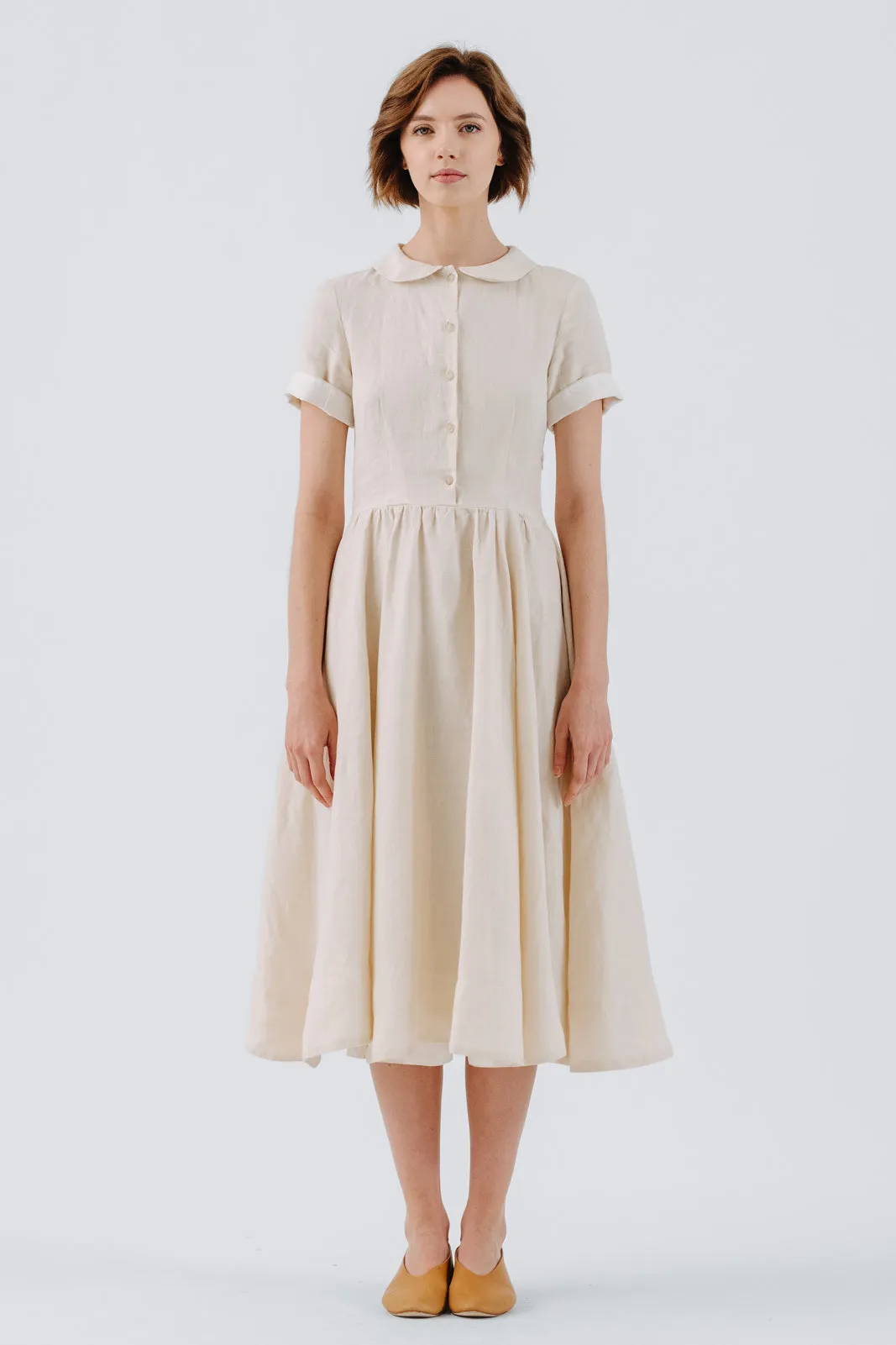 Classic Dress, Short Sleeve, Hemp, Milky White