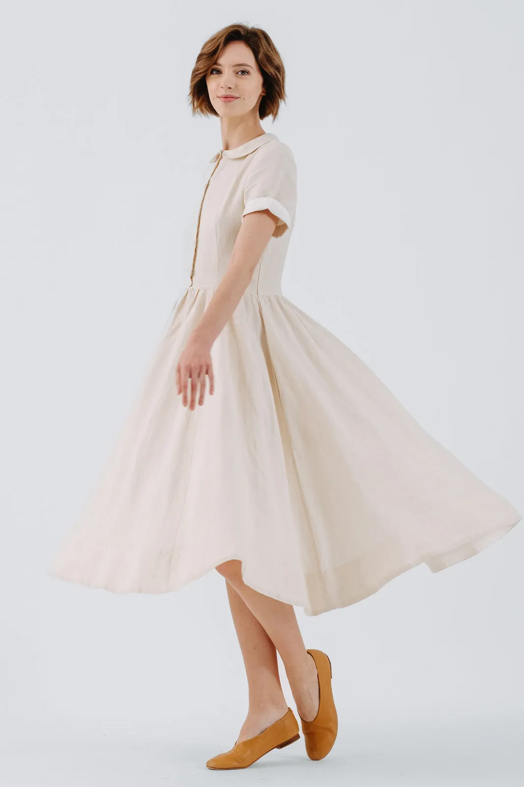 Classic Dress, Short Sleeve, Hemp, Milky White