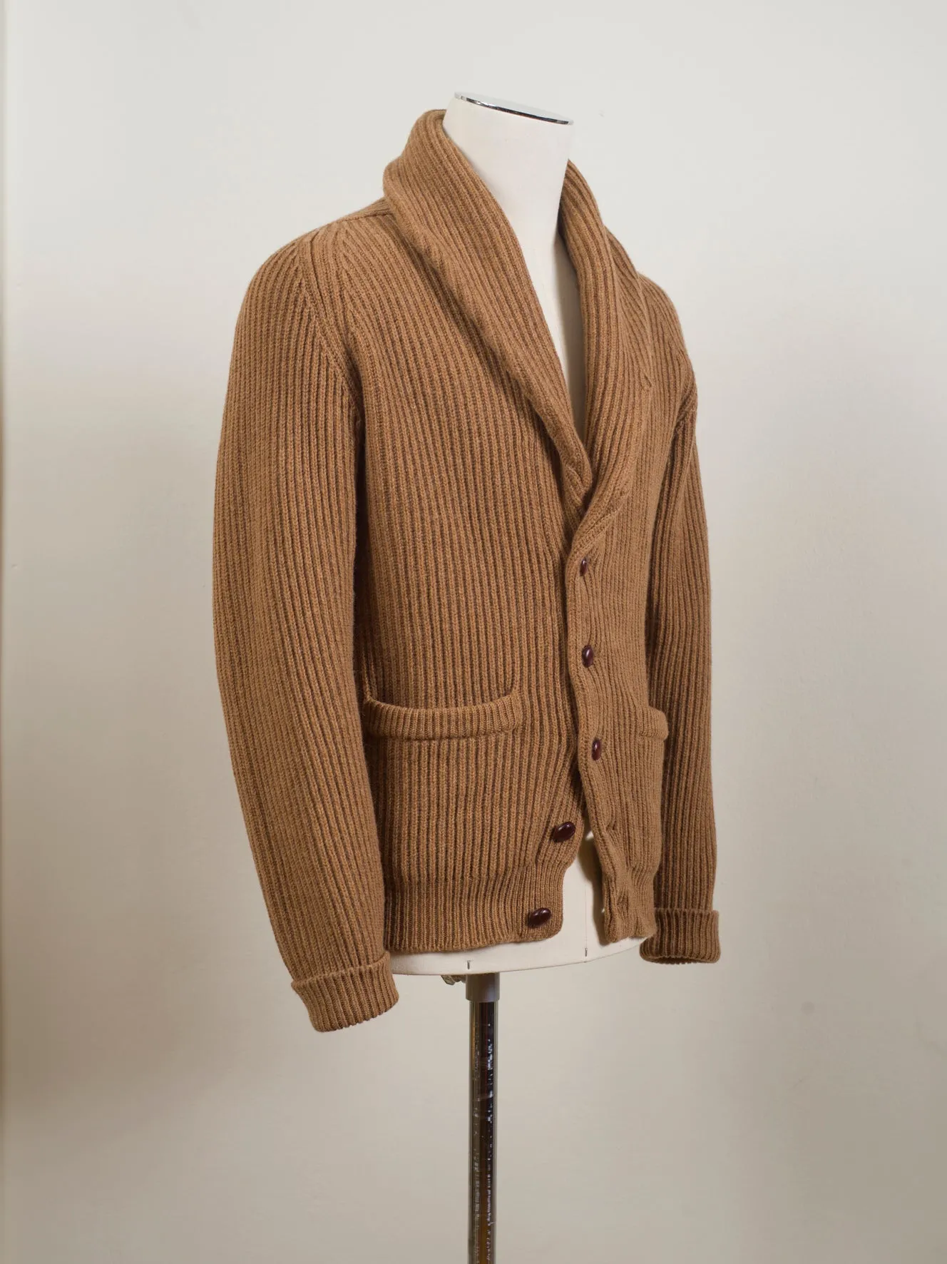 Drake's Lambswool Shawl Collar Cardigan / Camel