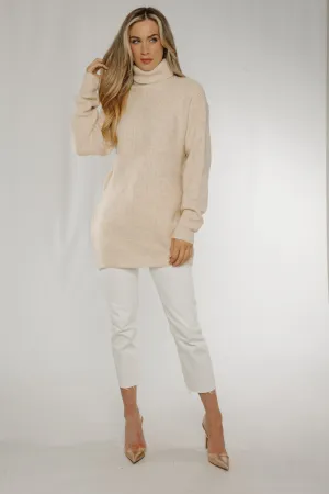 Ella Knit Polo Neck Jumper In Neutral