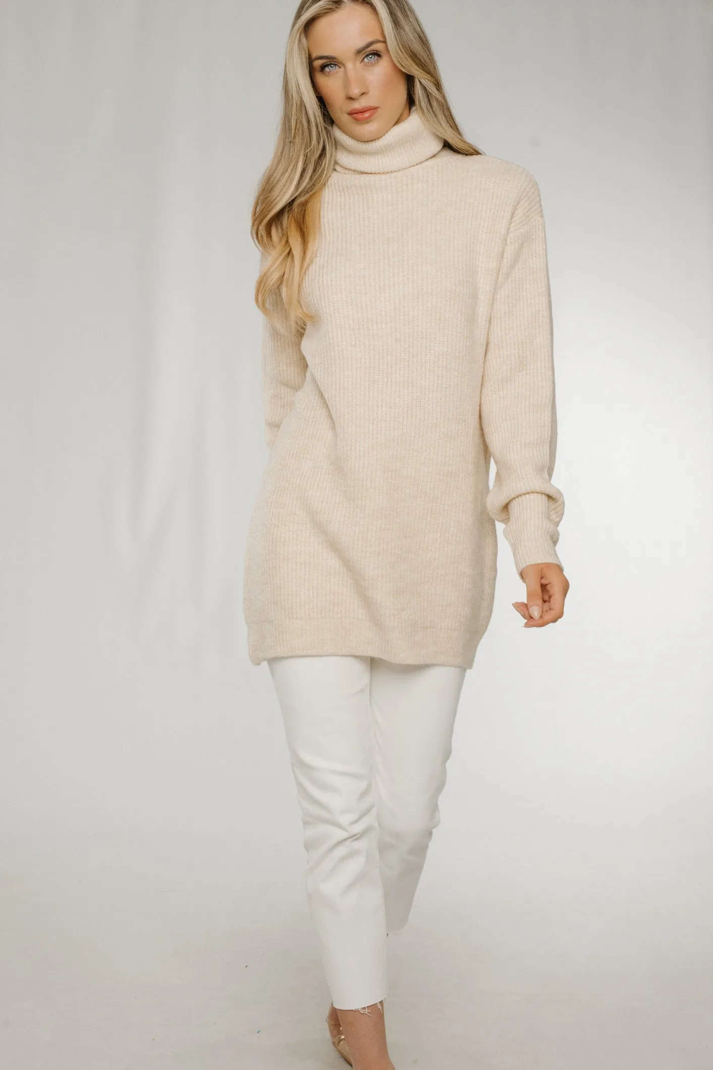 Ella Knit Polo Neck Jumper In Neutral