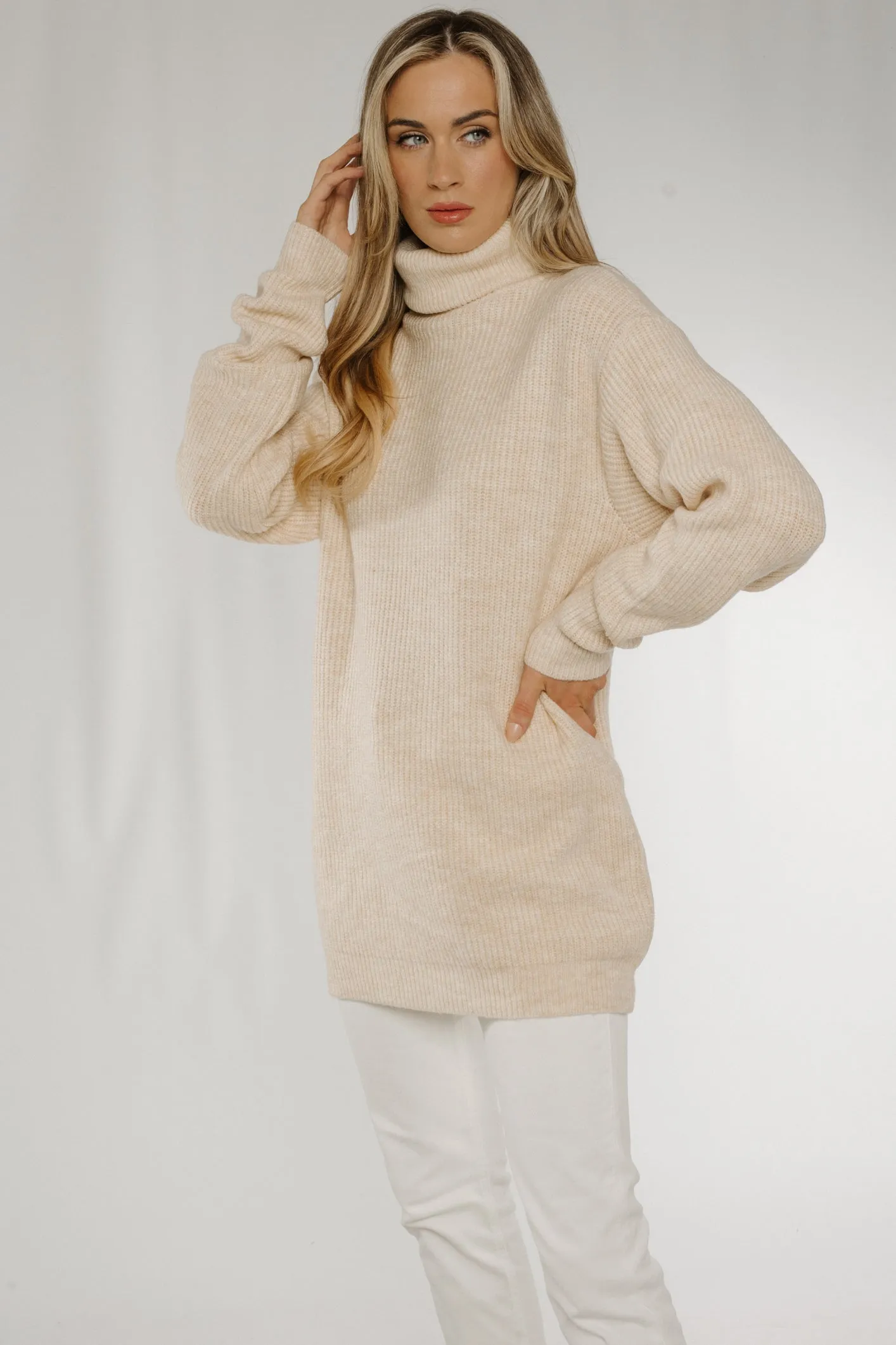 Ella Knit Polo Neck Jumper In Neutral