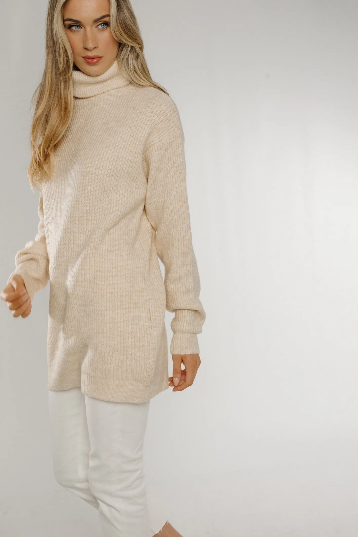 Ella Knit Polo Neck Jumper In Neutral