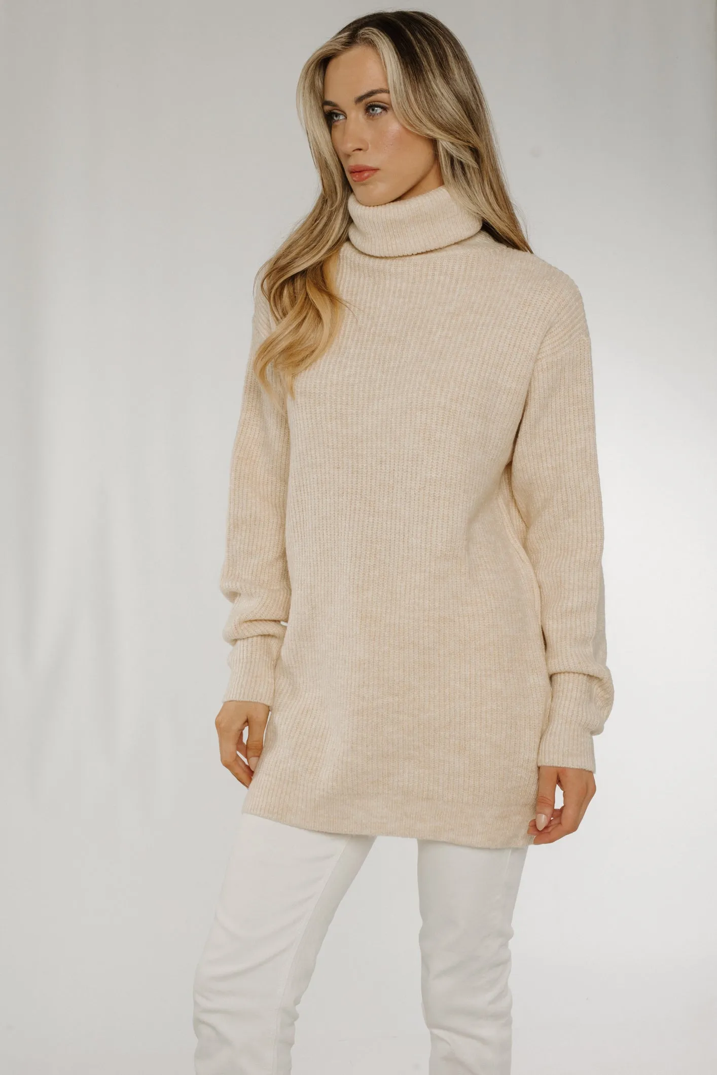 Ella Knit Polo Neck Jumper In Neutral