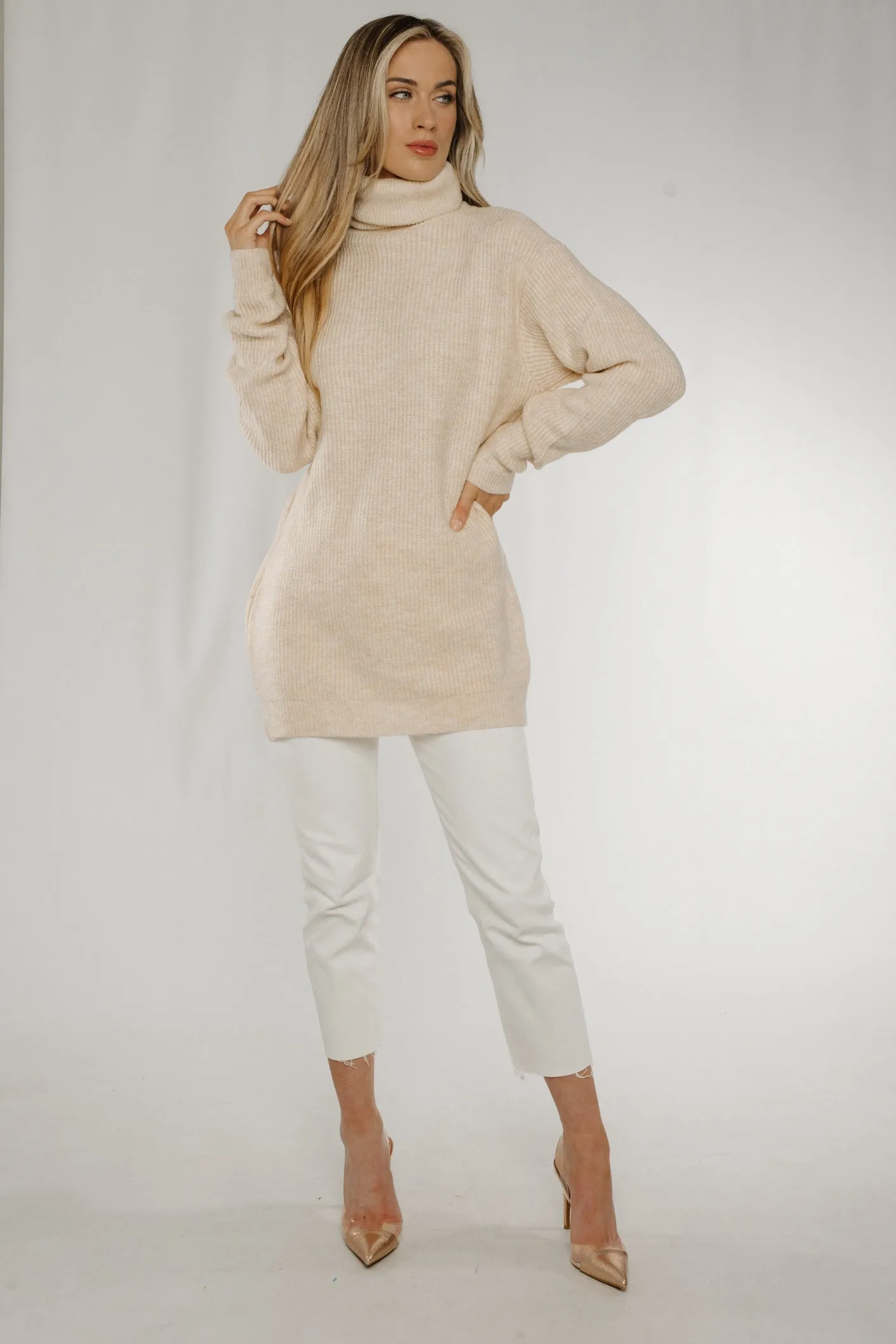 Ella Knit Polo Neck Jumper In Neutral