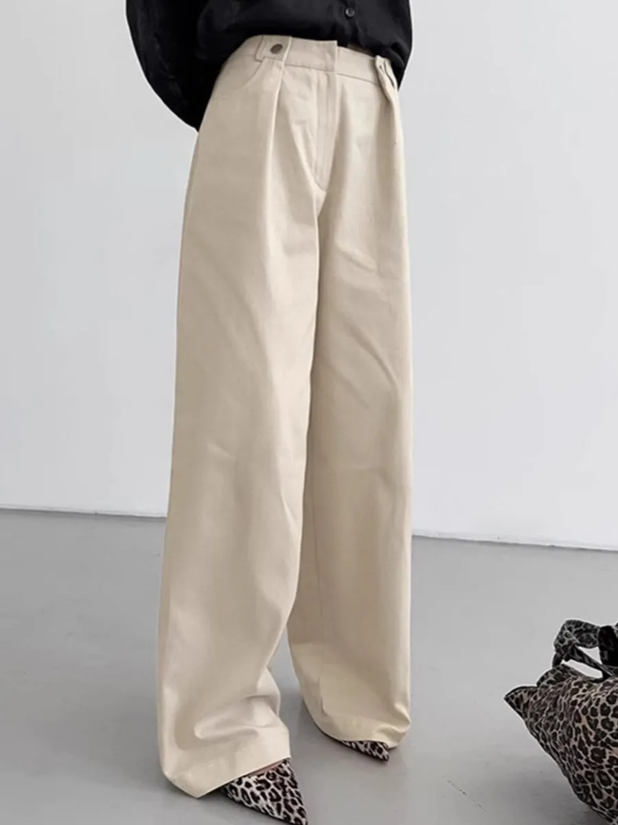 Fashionable Loose Casual Khaki High Waist Wide Leg Pants