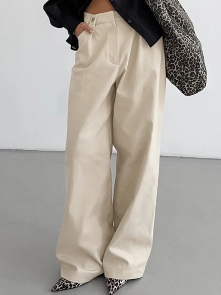 Fashionable Loose Casual Khaki High Waist Wide Leg Pants