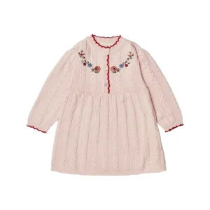 Floess Baby Girls' Floral Embroidered Knitted Cotton Dress