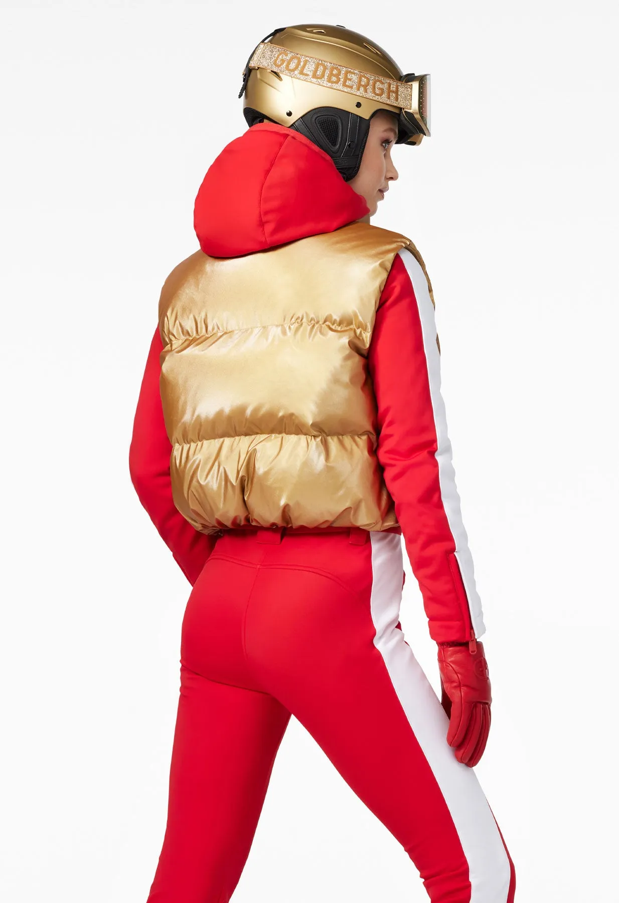 Goldbergh Coureur One Piece Ski Suit in Red with White Side Stripe