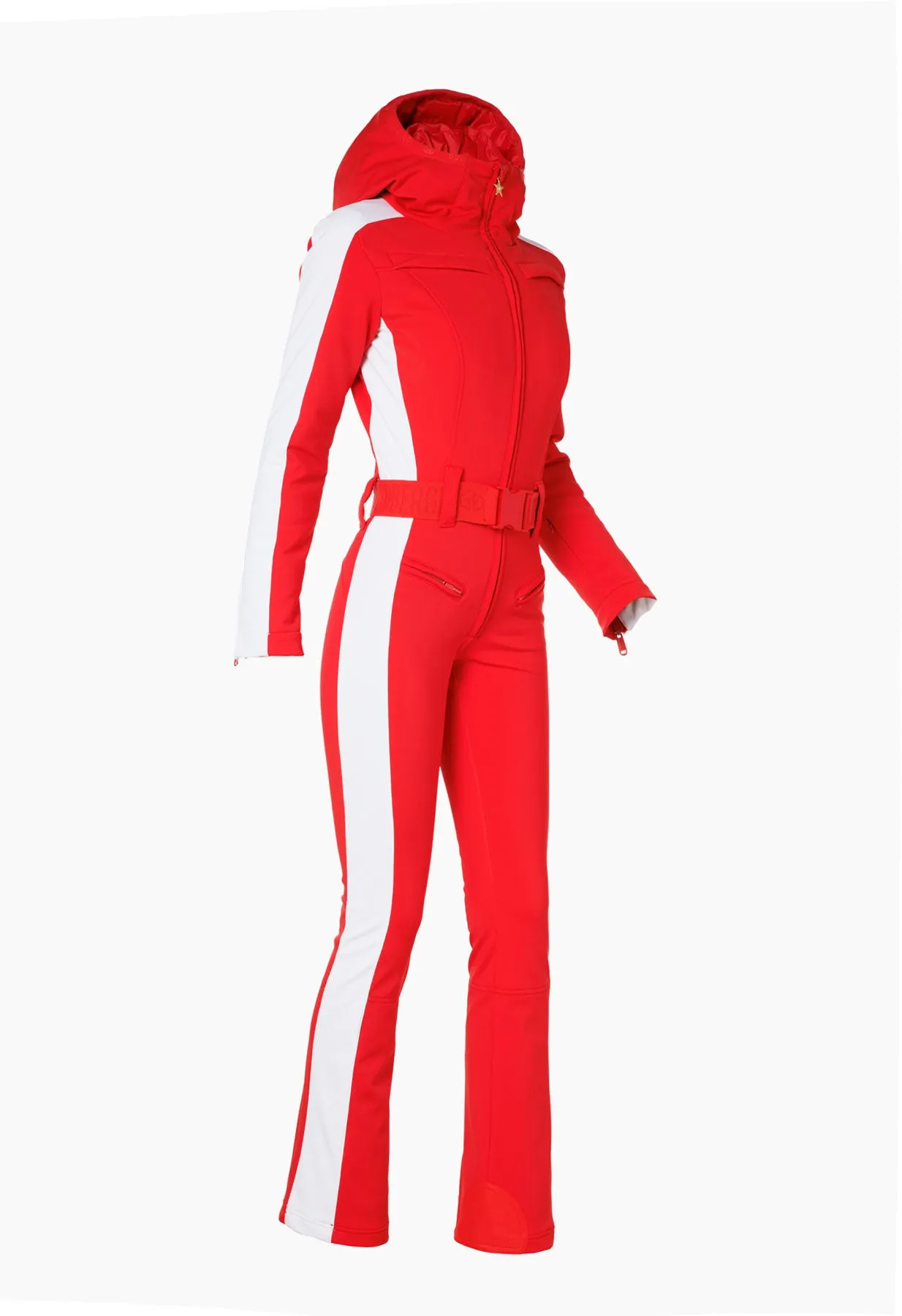 Goldbergh Coureur One Piece Ski Suit in Red with White Side Stripe