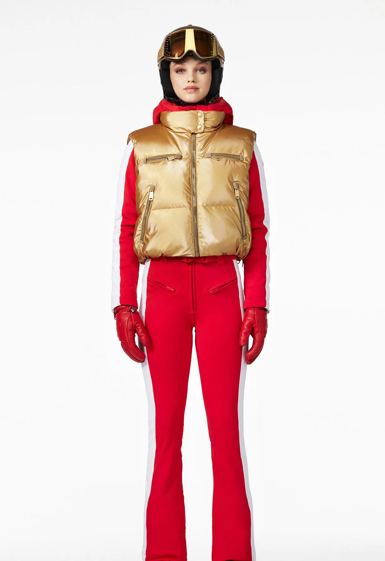 Goldbergh Coureur One Piece Ski Suit in Red with White Side Stripe