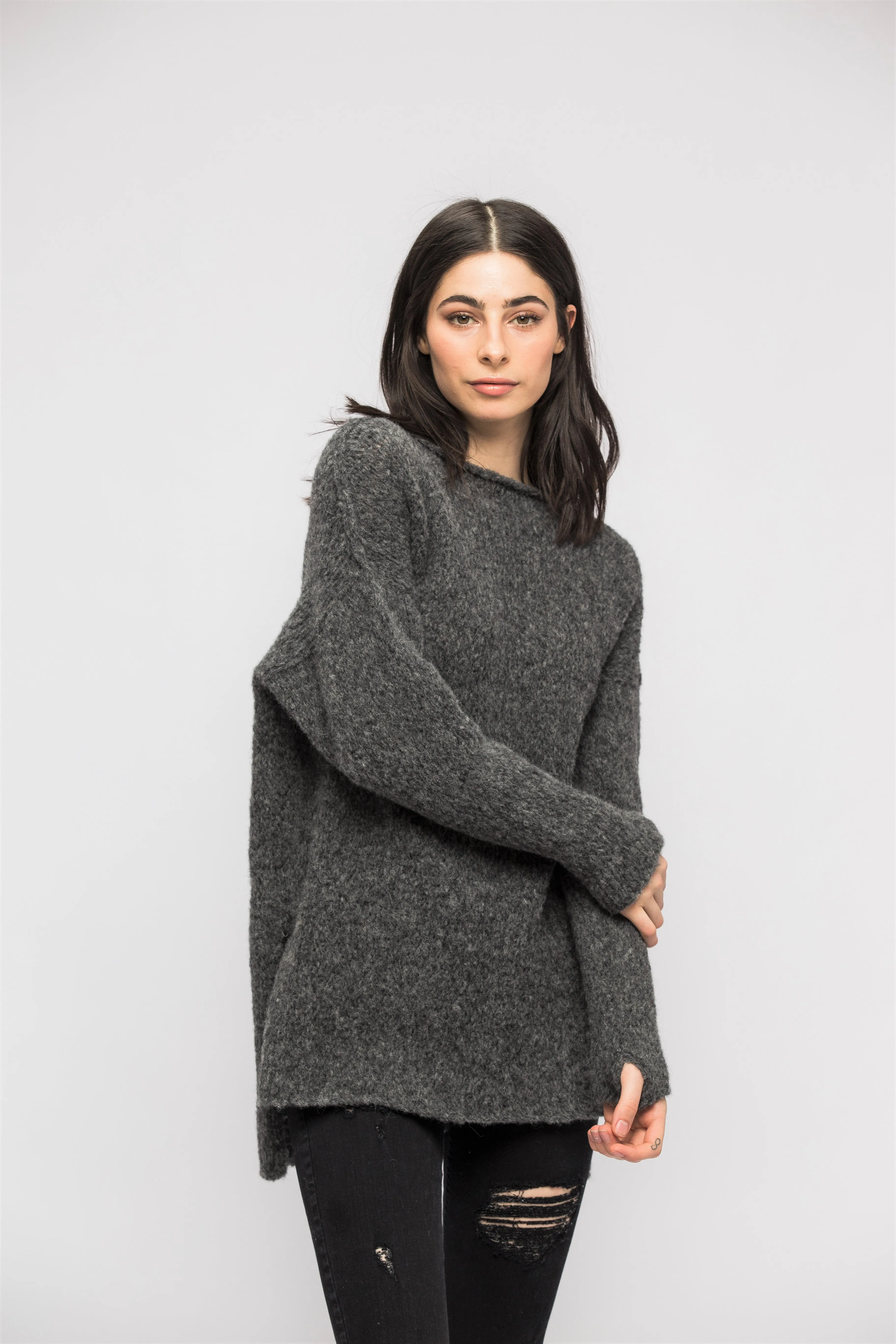 Grey alpaca split sides  sweater.