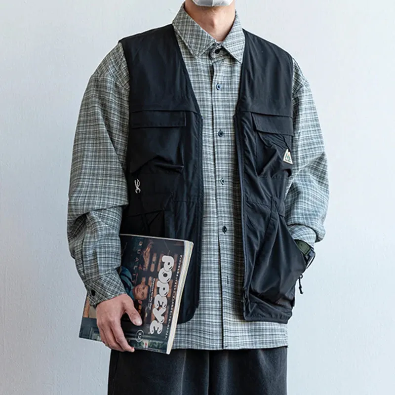 Japanese Streetwear Multi Pocket Cargo Vest - Casual Sleeveless Jacket