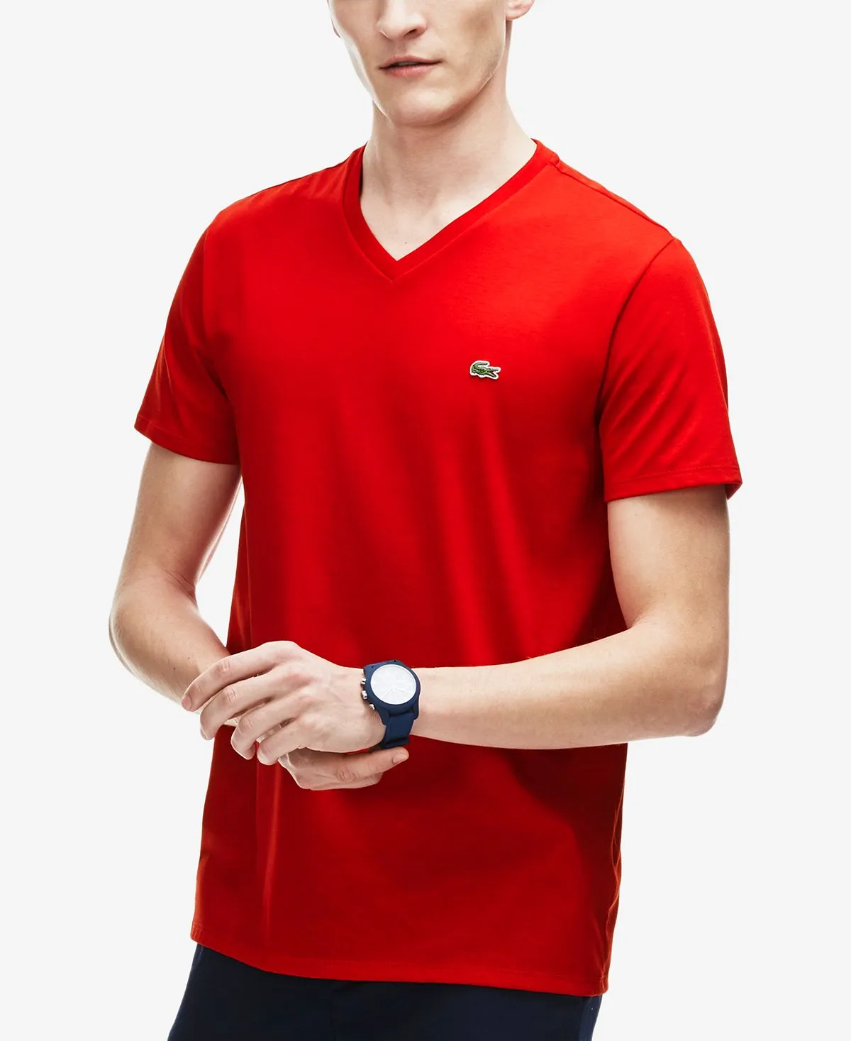 Lacoste Men's Classic Soft Pima Cotton V-Neck T-Shirt red