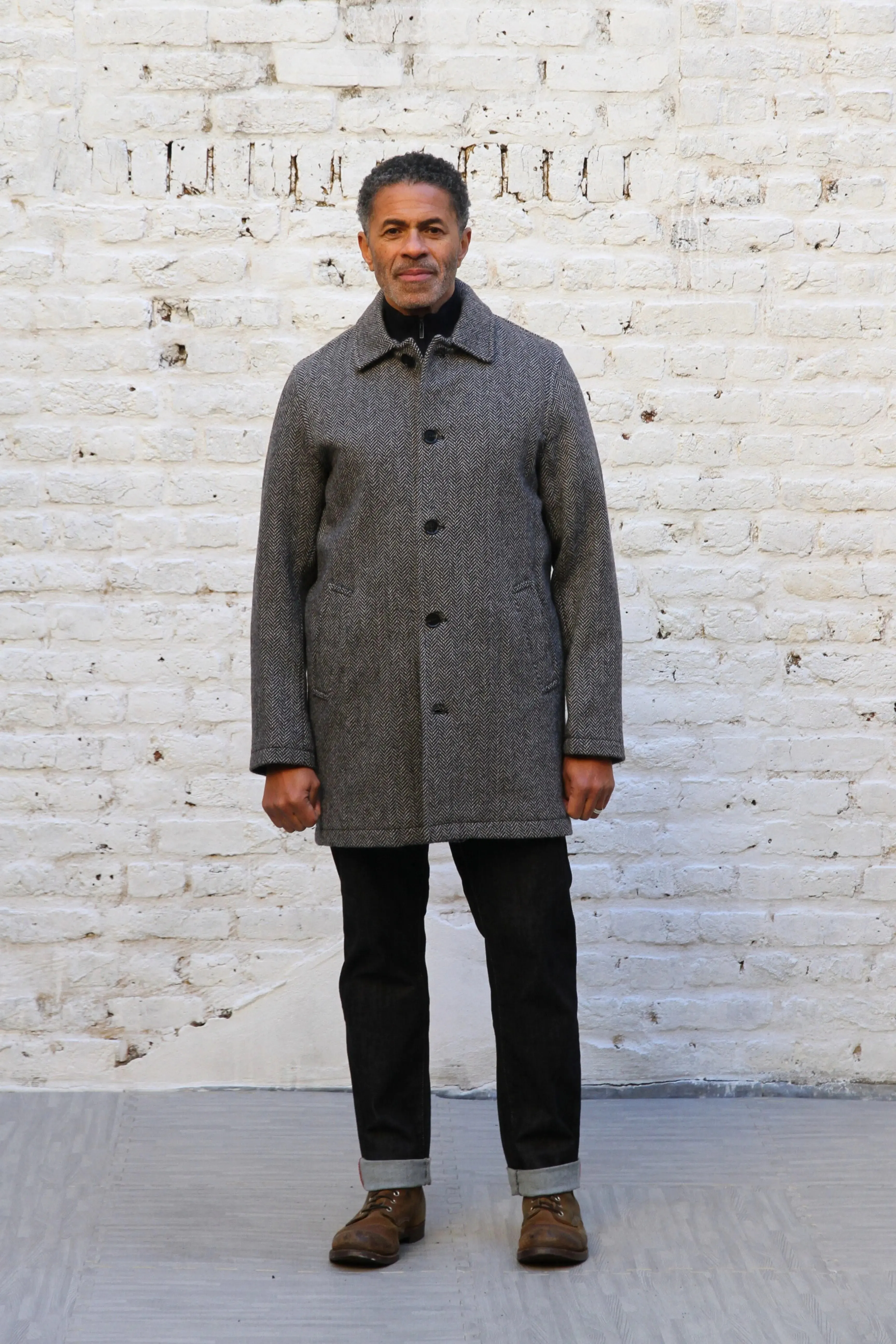 London Tab Lined Coat - Black & White Herringbone