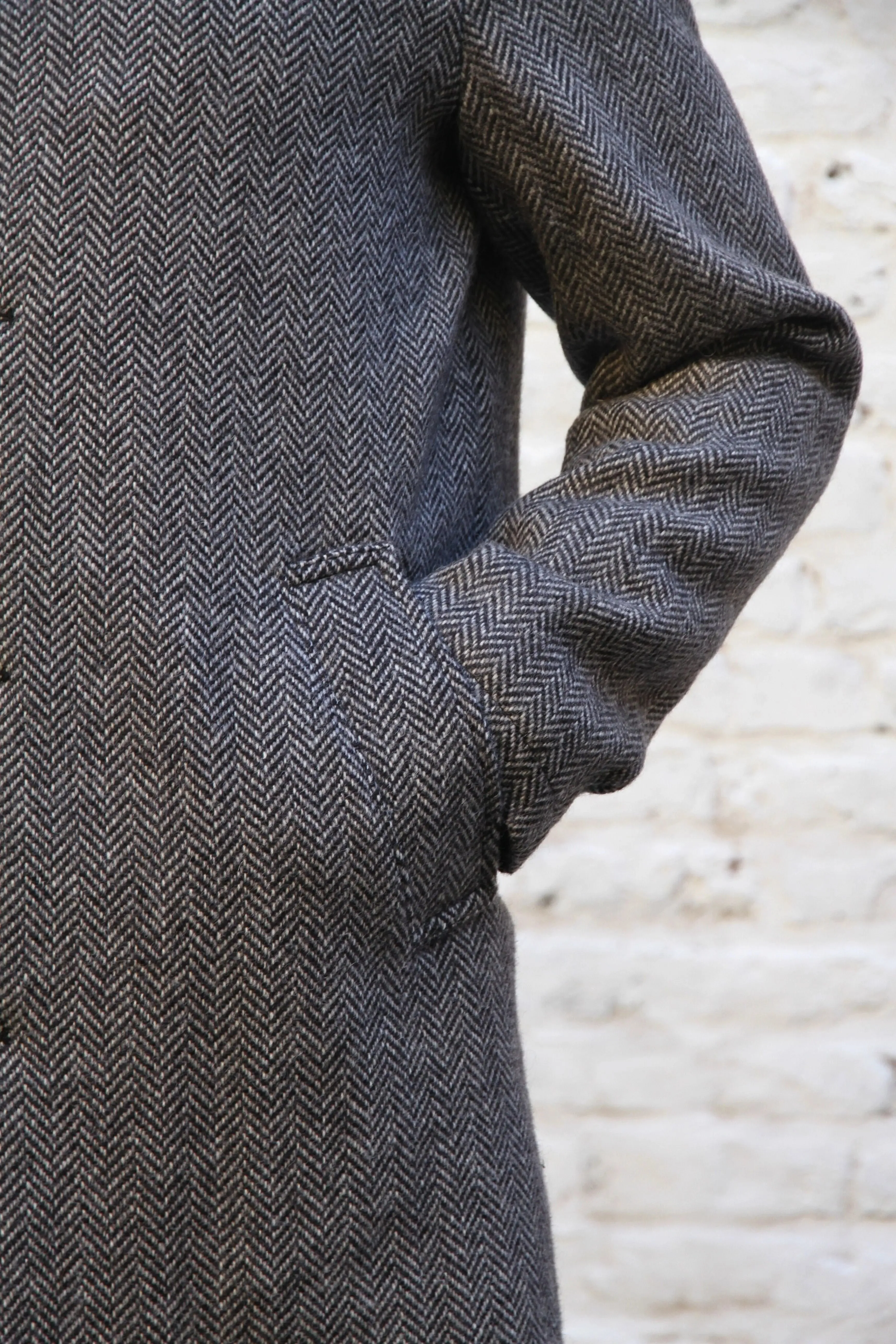 London Tab Lined Coat - Black & White Herringbone