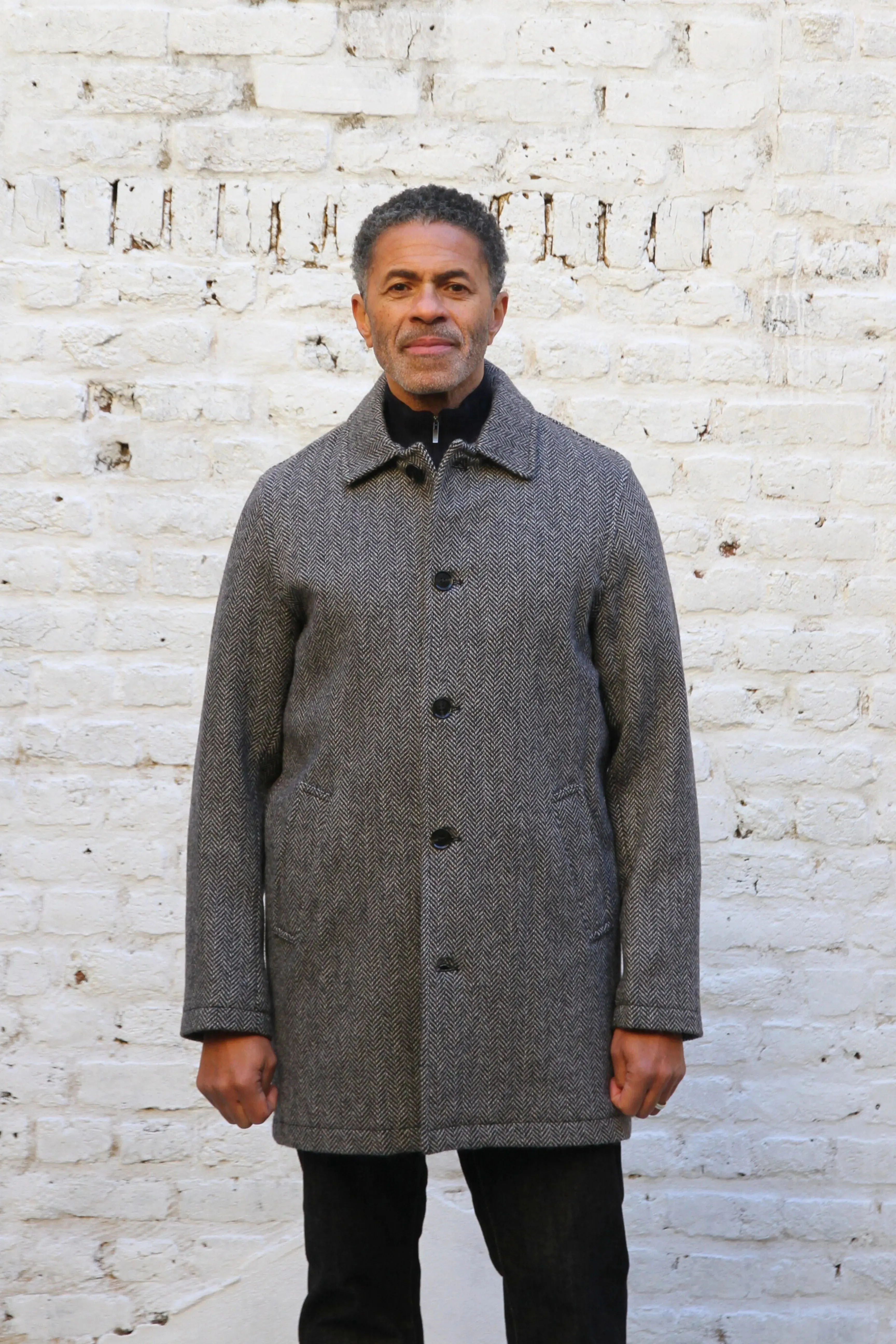 London Tab Lined Coat - Black & White Herringbone