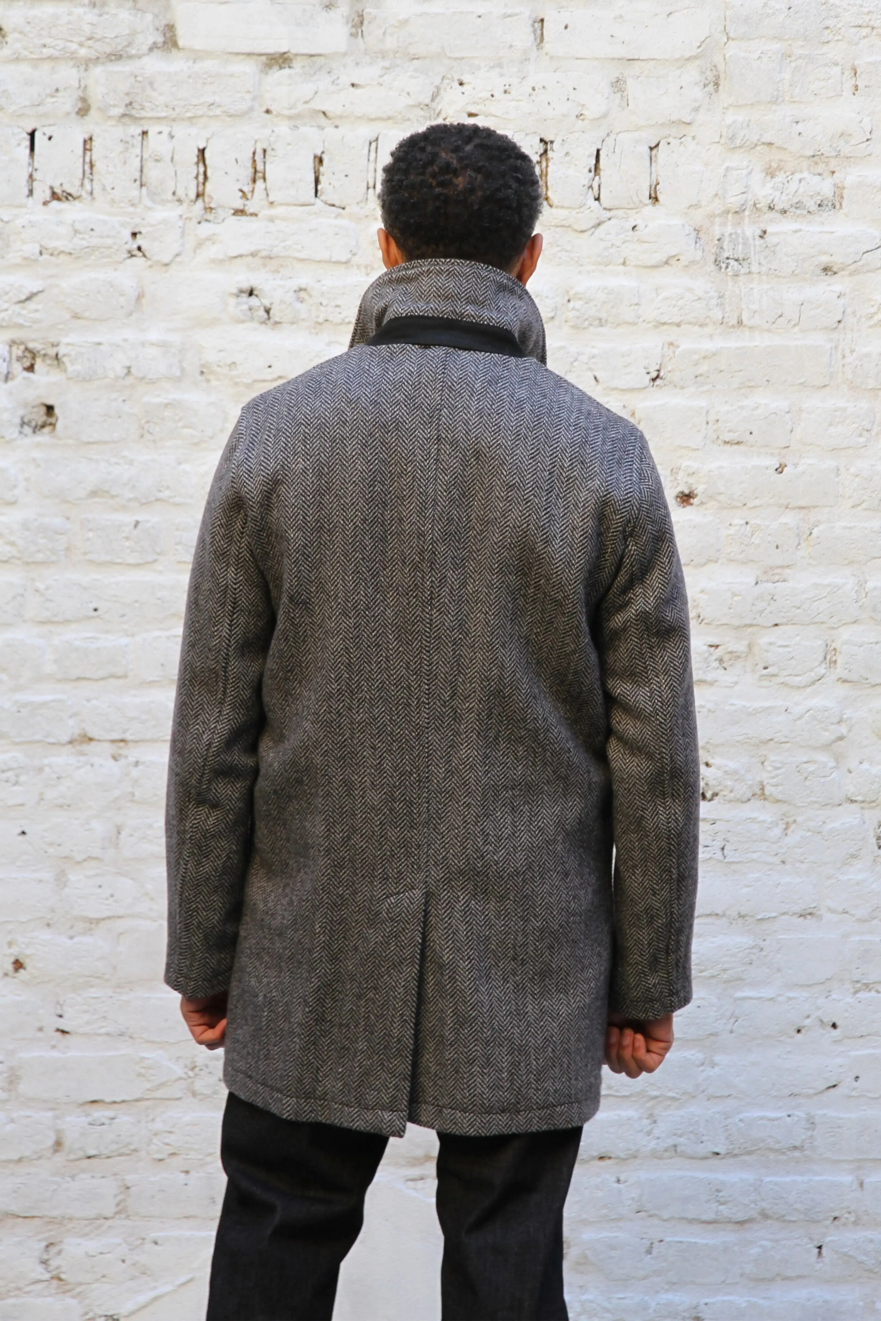 London Tab Lined Coat - Black & White Herringbone