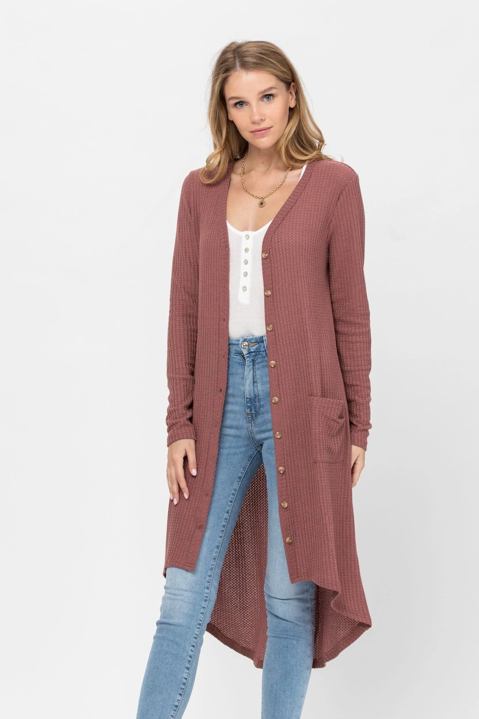 Long Sleeve Button Down Solid Color Knit Cardigans with Pockets