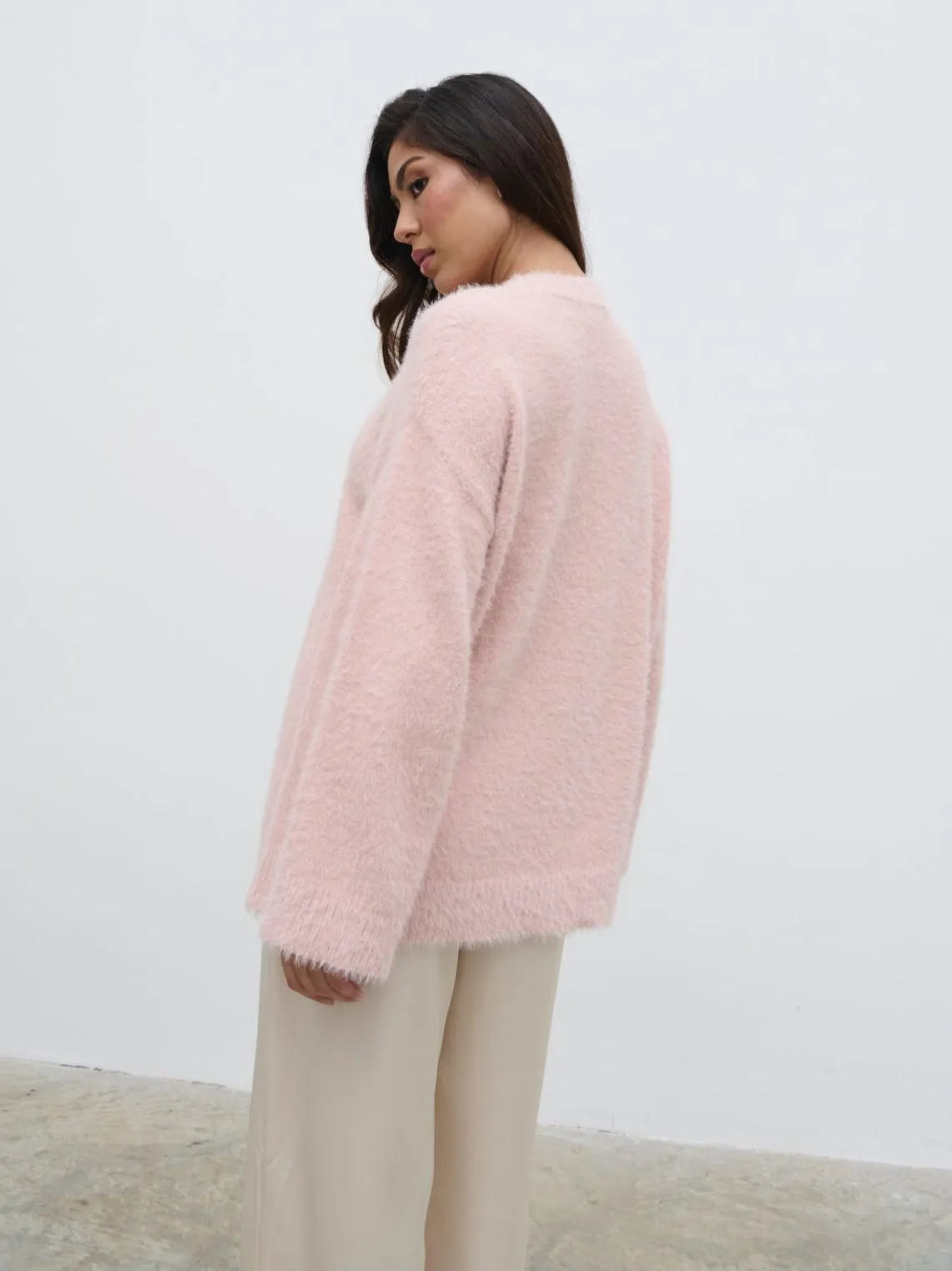 Lula Fluffy Knit Jumper - Pale Pink