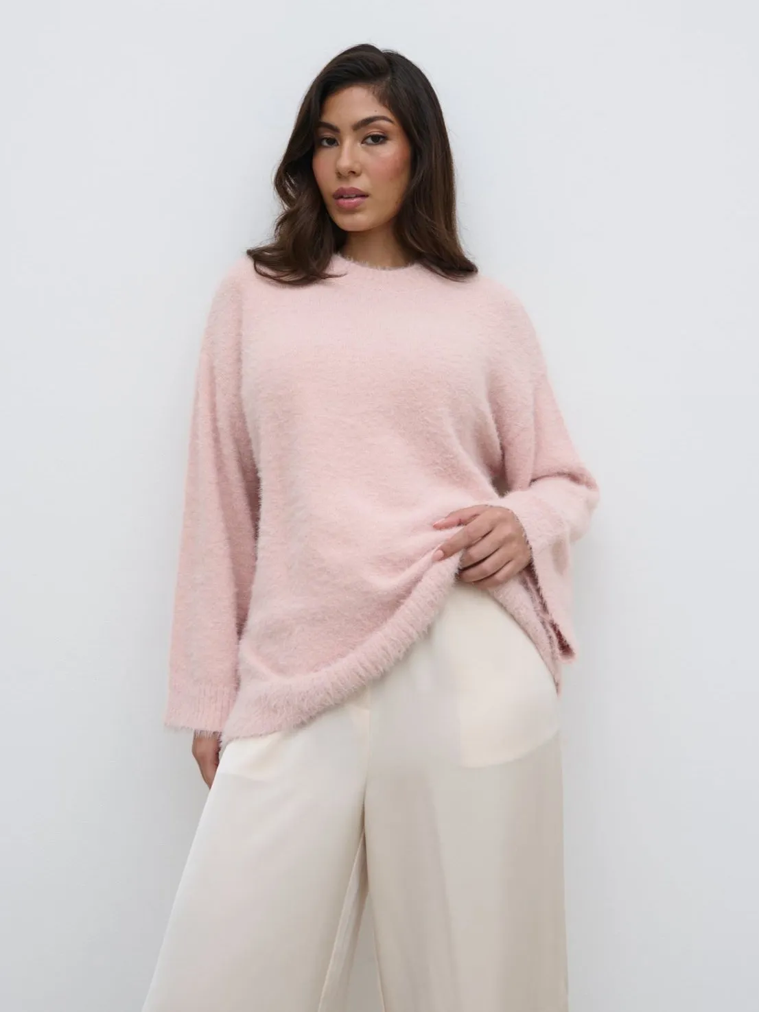 Lula Fluffy Knit Jumper - Pale Pink