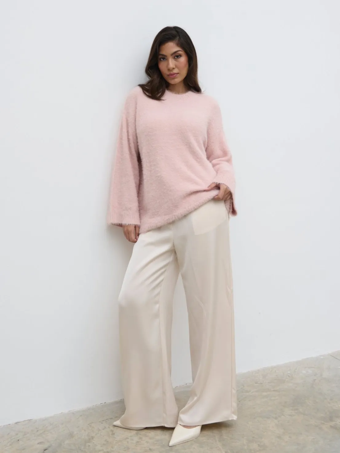 Lula Fluffy Knit Jumper - Pale Pink